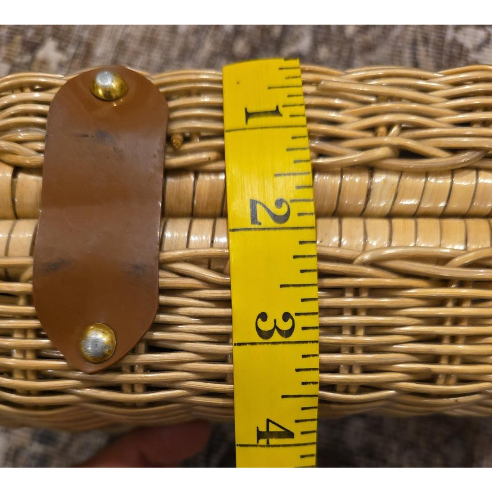 Hong Kong Coated Wicker Basket Purse Vtg 60s Mod Geometric Box Handbag MCM Retro - Picture 3 of 12